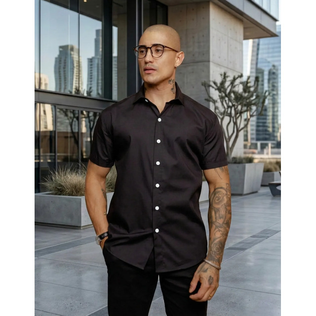 Camisa Social Masculina Gola Italiana Confortável Camisa Social Masculina Gola Italiana Confortável