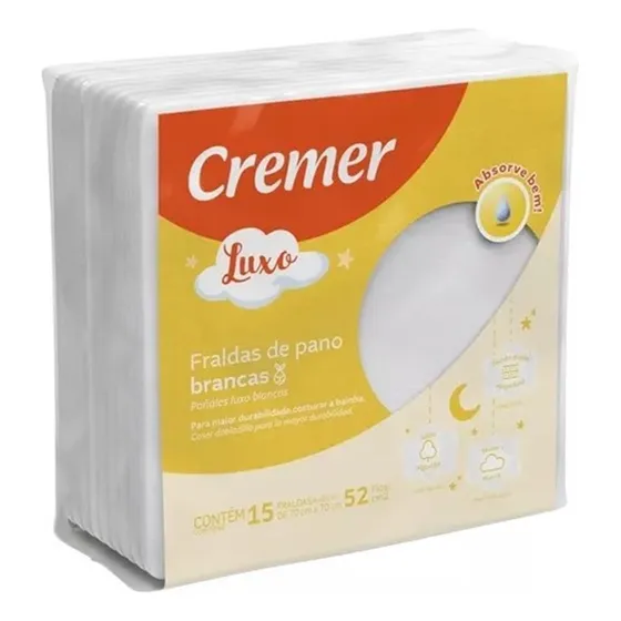Fralda De Pano Cremer Luxo - 15 Unidades