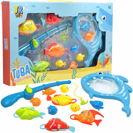 Brinquedo Pescaria Infantil Pega Peixe Jogo Tubarão 12 Peças
