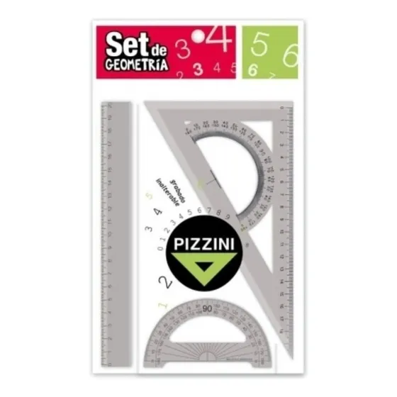 Set De Geometría Pizzini Escolar 20 Cm Juego 3 Piezas