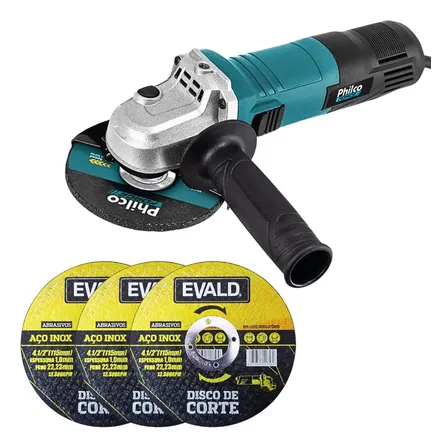 Esmerilhadeira 950w Philco Com 3 Discos 4.1/2 Pol Evald Azul-turquesa 127v