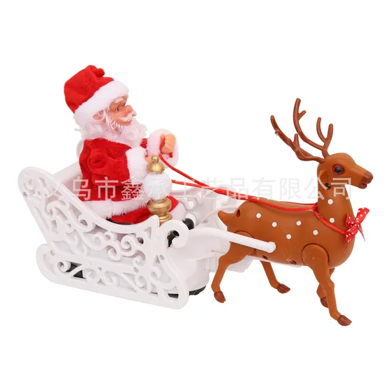 Decoración Navideña Musical Animada Con Trineo De Papá Noel