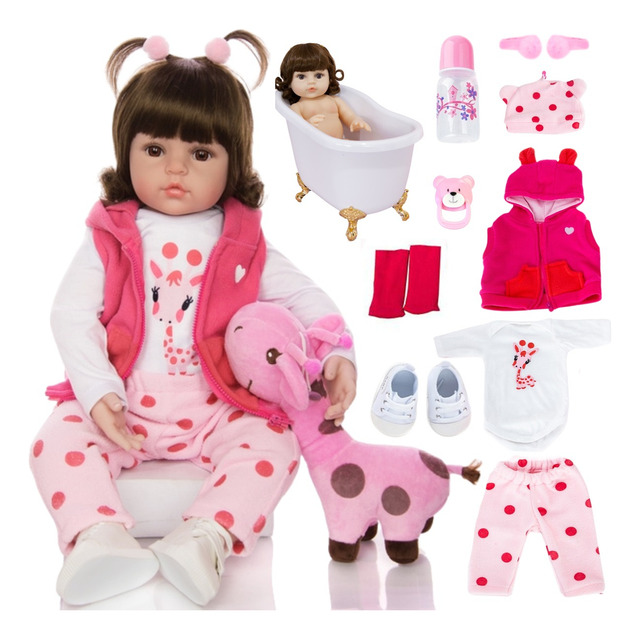 Boneca Bebê Reborn Girafinha Banho Silicone Realista Boneca Bebê Reborn Girafinha Banho Silicone Realista