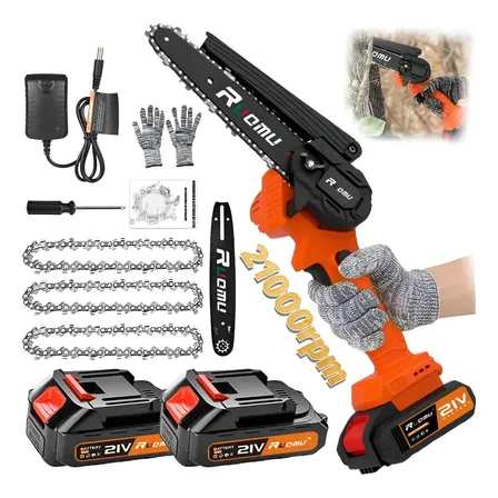Mini Motoserra Elétrica Portátil 6 Pol Duas Baterias 700w Laranja 110/127/220v