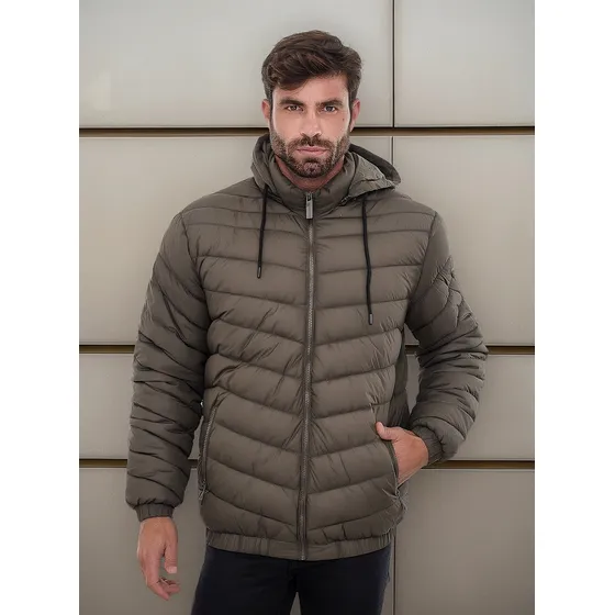 Jaqueta Puffer Com Nyllon Masculina Bobojaco Touca Removivel
