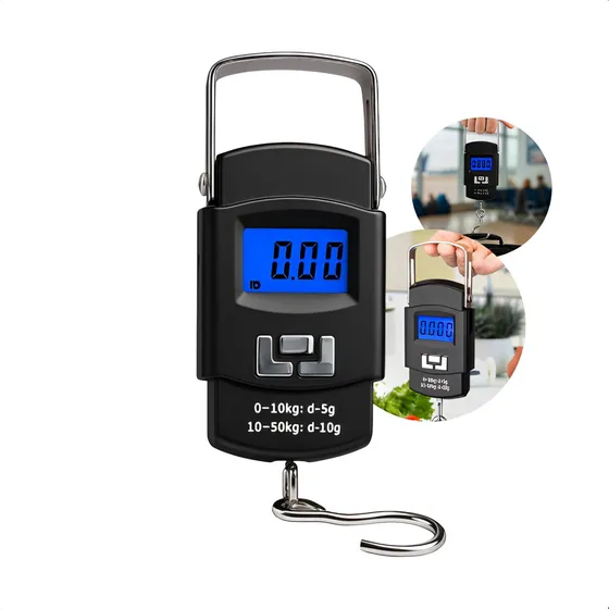 Balança Portátil Mala Bagagem Viagem Peixe 50kg Digital Mão Preto