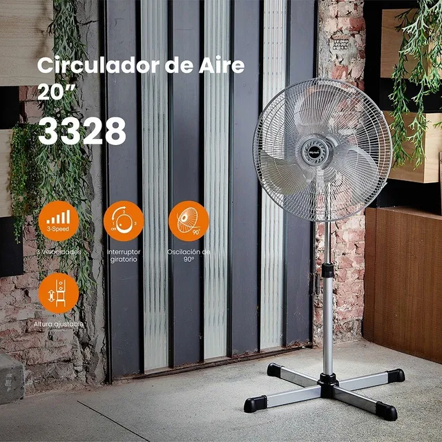 Ventilador Industrial De Pedestal Mytek 3328 De 20 Pulgadas Cantidad de aspas 3 Estructura Plateado Aspas plateadas Diámetro 50.8 cm Frecuencia 60 Hz Material de las aspas Metalicas