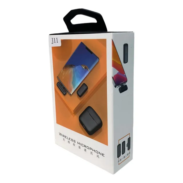 Microfono De Solapa Inalámbrico Recargable Doble J13 iPhone Color Negro