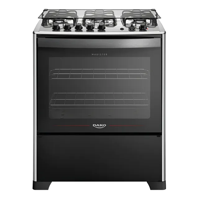 Fogão 5 Bocas Dako Magister Com Mesa De Inox E Grill Com Trilha Chama Preto Bivolt