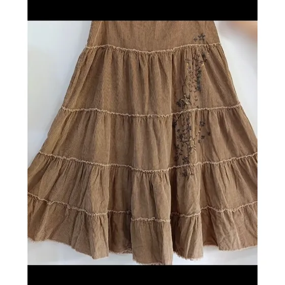 Falda Larga De Pana, Marrón, Talla 32, Marca Bershka