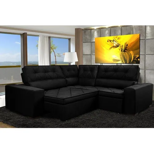 Sofá Canto Retrátil Reclinável Molas Cama Inbox Austin Preto