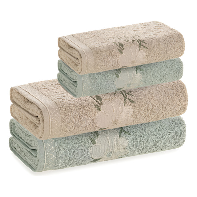 Jogo De Toalhas Karsten100% Algodão Floral Grossa 4 Cor Verde-claro Flor