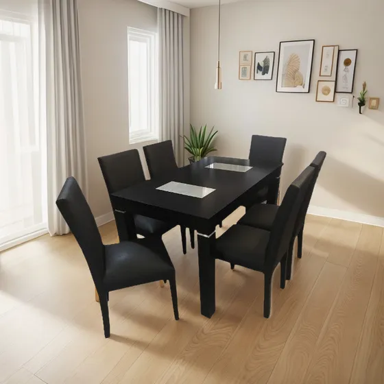 Mesa Guatambu Wengue O Negro 160x80 + 6 Sillas Vestidas Tela