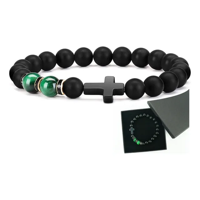 Pulsera Hombre Joyeria Cruz Acero Inoxidable Brazalete Beads