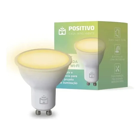 Smart Lâmpada Spot Wi-Fi Positivo Casa Inteligente, Dicroica, GU10, 350lm, LED 4,5W, 127/220V - Compatível com Alexa, Branco Quente