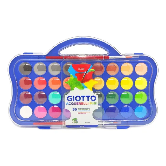 Kit Aquarela Pastilha Giotto Mini 36 Cores + 2 Pinceis 