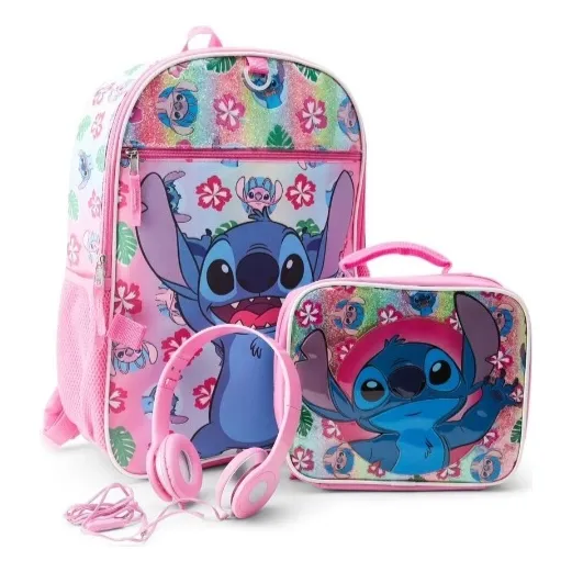 Morral Stitch Con Audífonos Y Lonchera Escolar Niñas