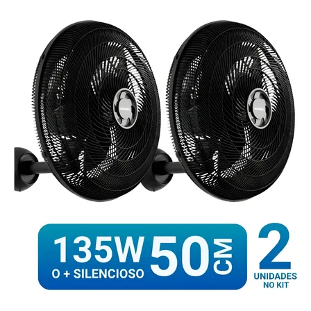 Kit2 Ventilador Parede Osc Ventisol Monta Fácil 135w Petshop 50 Cm 50/60 Hz Preto 127v Plástico 6