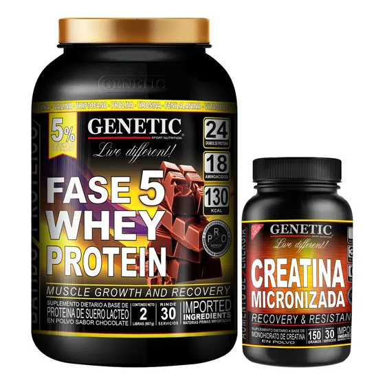 F5 Whey Proteína Creatina Micronizada Masa Muscular Genetic