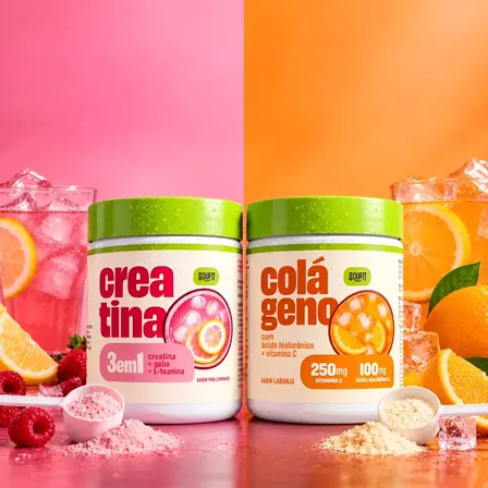 Creatina 300g 3 Em 1 + Colágeno Com Ácido Hialurônico 300g Laranja