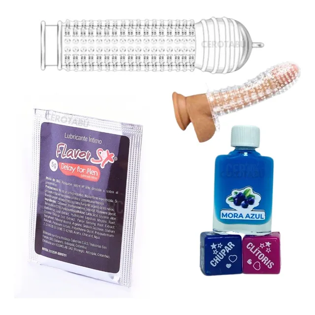 Lubricante Retardante + Funda Para Pene + Lubricante + Dados