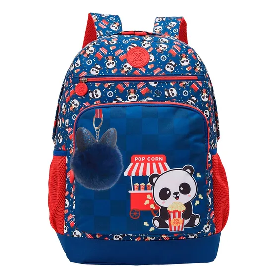 Mochila De Costas 16 Escolar Juvenil College Panda Pipoca cor azul Xeryus
