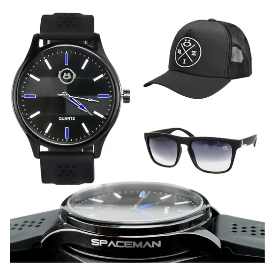 Relógio Masculino Original + Boné Trucker + Óculos De Sol