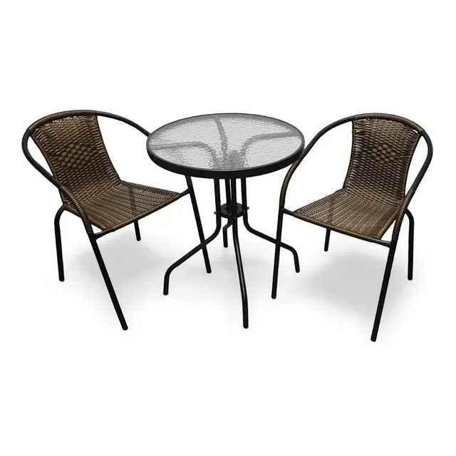 Juego Balcon Mesa 60 Cm Y 2 Sillas Rattan En Promocion