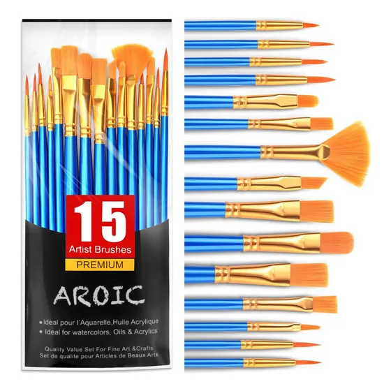 Set De 15 Pinceles Para Acuarelas, Acrílica, Oleo Y Al Frio