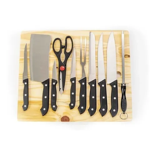 Juego De Cuchillos 10 Piezas Con Tabla De Madera Cocina Color Negro