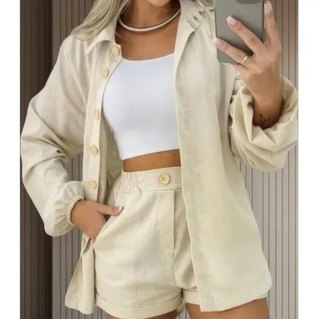 Conjunto Linho Feminino Camisa E Short Linha Premium