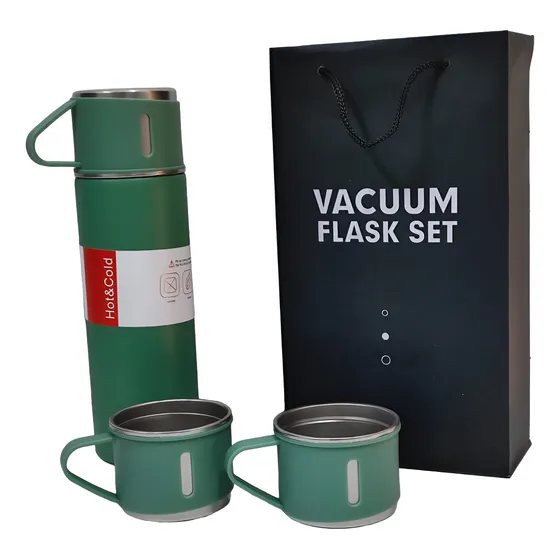 Set Cafetero Termo Acero Inoxidable Más 3 Tazas Verde