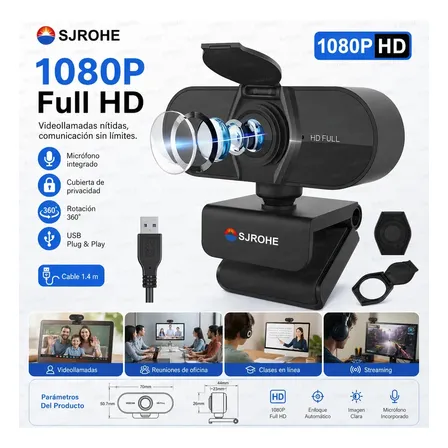Sjrohe® Cámara Web 1080p Webcam Con Micrófono 30fps Color Negro Camara Para Computadora Web Cam Full Hd Con Funda De Privacidad Usb