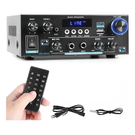 Mini Amplificador Som Audio Bluetooth Usb P/ Casa Carro Ak55 Preto 120 W 220v