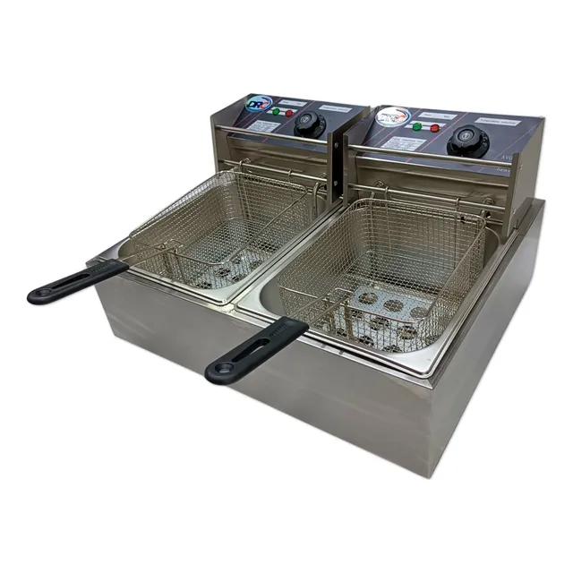 Freidora Eléctrica Industrial Doble Tina 12 Litros 110v 