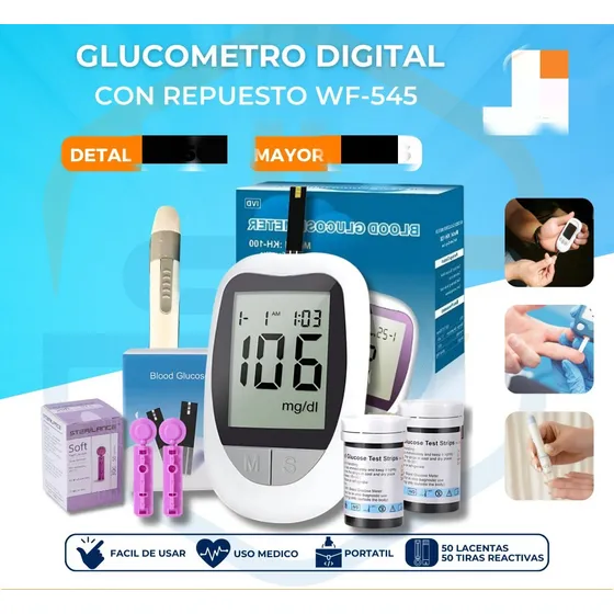 Glucómetr0 Digital Con Repuesto 50 Lancetas 50 Tiras