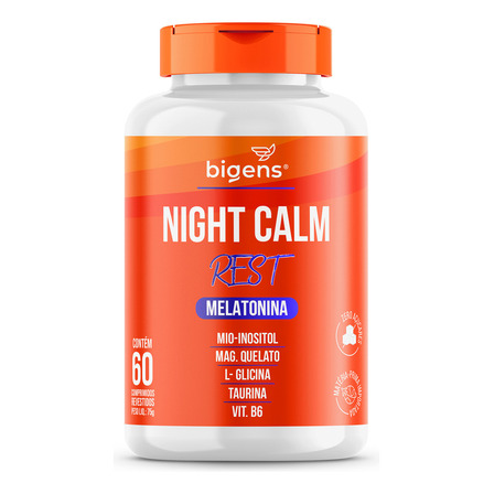 Night Calm Rest: Melatonina, Mio-inositol, Magnésio Quelato, L-glicina, Taurina E Vitamina B6 - 60 Comprimidos - Bigens Night Calm Rest: Melatonina, Mio-inositol, Magnésio Quelato, L-glicina, Taurina E Vitamina B6 - 60 Comprimidos - Bigens