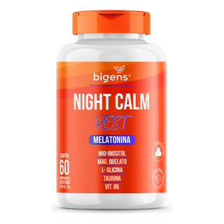 Night Calm Rest: Melatonina, Mio-inositol, Magnésio Quelato, L-glicina, Taurina E Vitamina B6 - 60 Comprimidos - Bigens Night Calm Rest: Melatonina, Mio-inositol, Magnésio Quelato, L-glicina, Taurina E Vitamina B6 - 60 Comprimidos - Bigens