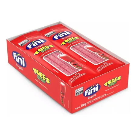 Fini Tubes Sabor Morango e Nata Balas de Gelatina - Caixa com 12 Unidades