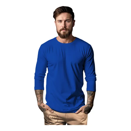 Polera Manga Larga Algodón Básico Hombre Adultos Calidad Eu