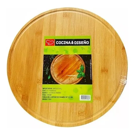 Tabla Pizzera 35cm De Madera Bambu Redonda Acanalada