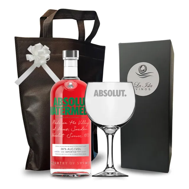 Vodka Absolut + Copa Vidrio Grabada 600ml Con Estuche Regalo
