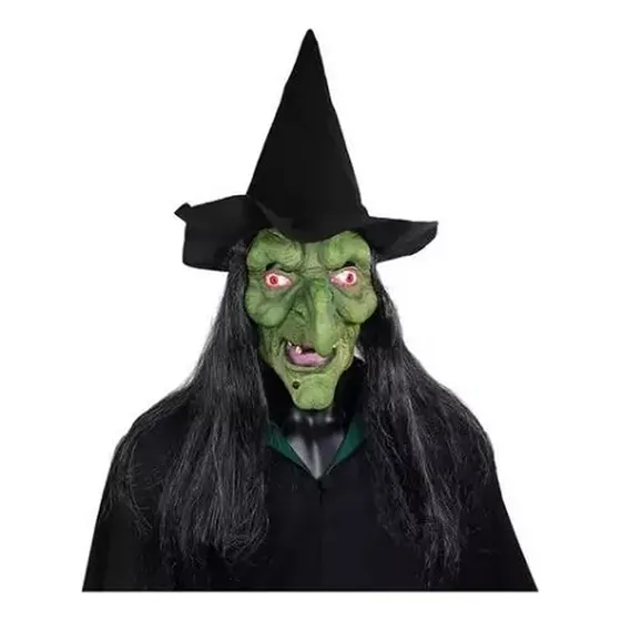 Máscara Látex Bruja  Con Pelo Y Sombrero Fiesta Halloween