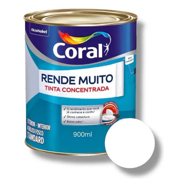 Tinta Latex Fosco Branco Neve Coral Rende Muito 900ml