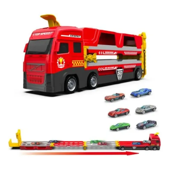 Camion De Juguete Con Pista Desplegable +  6 Autitos