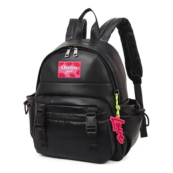 Mochila Colegio Facultad Las Oreiro Cuero Pu 22383 color negro