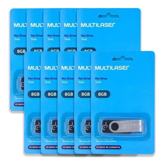 Kit 10 Pendrive 8gb Twist Usb Preto Multilaser Pd587