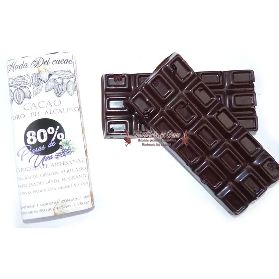 Chocolate 80%  Cacao Con Pasas Sin Azucar Stevia Keto Vegano
