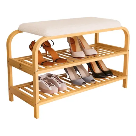 Sapateira Bambu Banco Estofado 70cm 2 Andares, Heimon