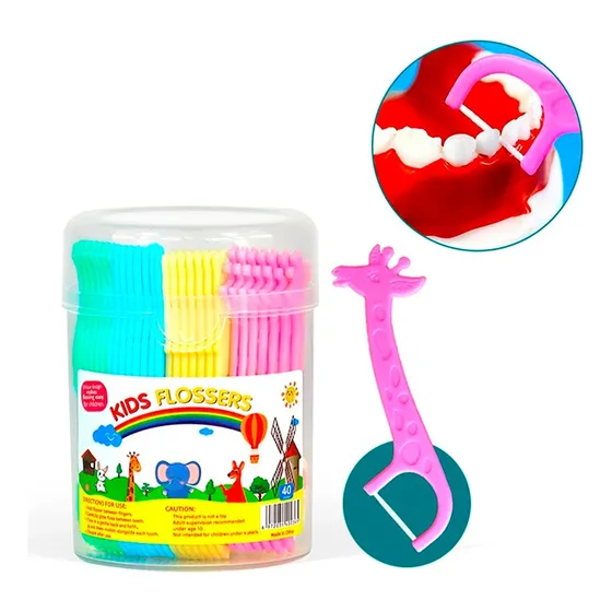 Fio Dental Plackers Infantil Com Cabo De Animais 40 Unidades